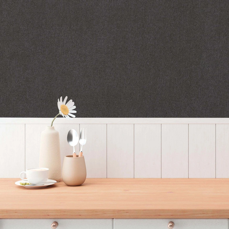 Papel pintado simple con aspecto de lino gris - Papel pintado no tejido de textura lisa 