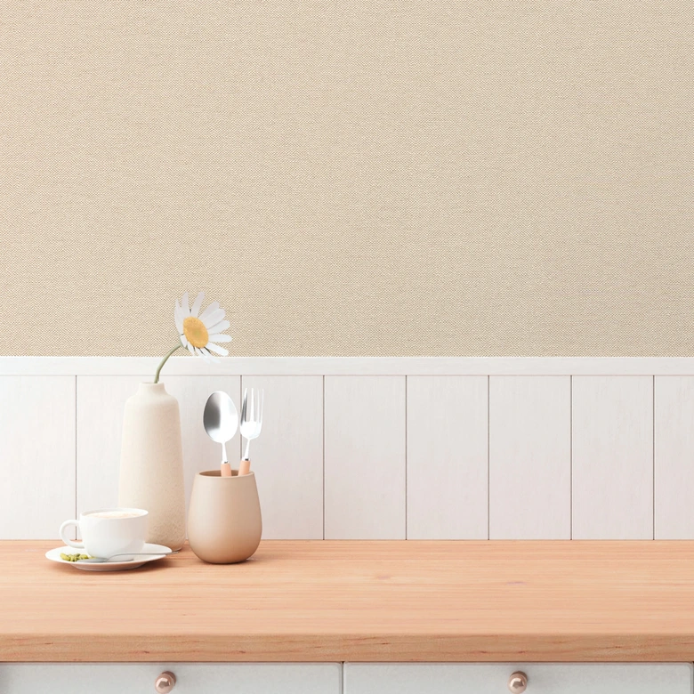 Unitapete mit Leinen-Optik Beige – Einfarbige Vliestapete in Stoffstruktur 