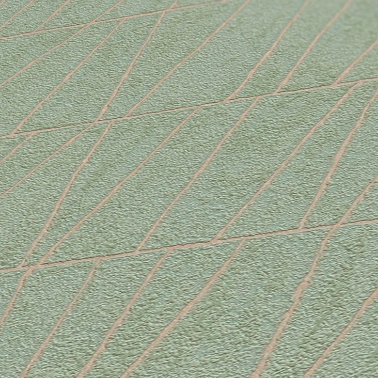 Grafische Tapete mit Linienmuster Grün Gold - Grafik-Mustertapete liniert - Vliestapete 