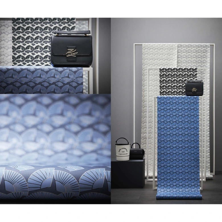 Karl Lagerfeld Papier peint géométrique Bleu, Métallique, Noir  