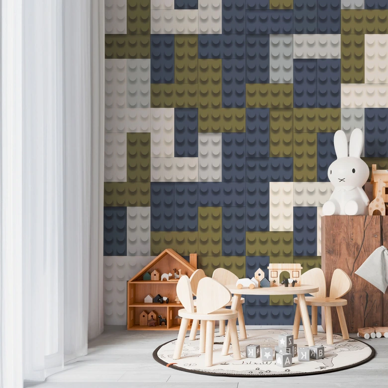 Wall Mural building block pattern gray blue green - nursery wallpaper - expandable 