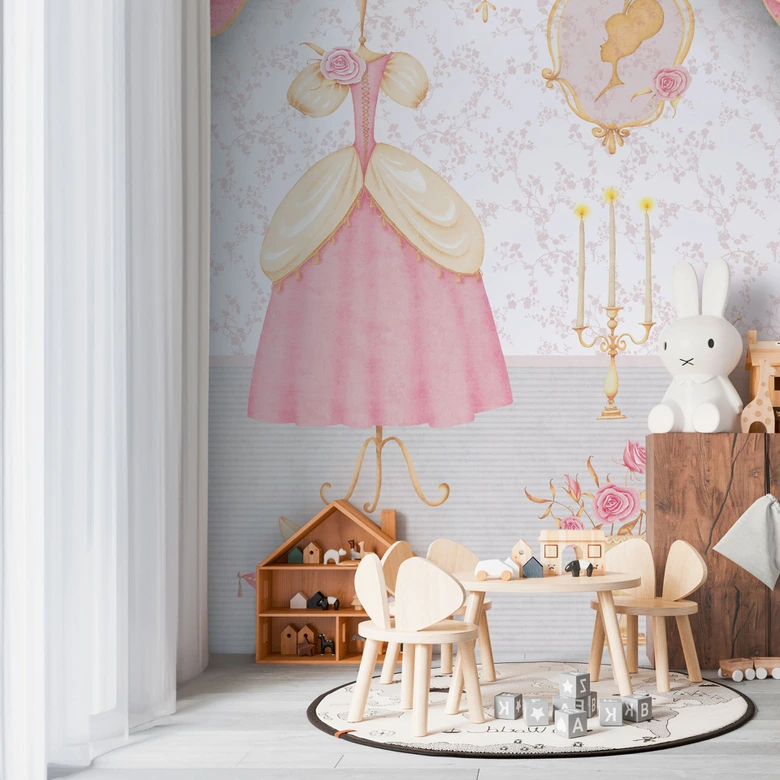 Prinsessenkamer roze beige - meisjeskamer Fotobehang  