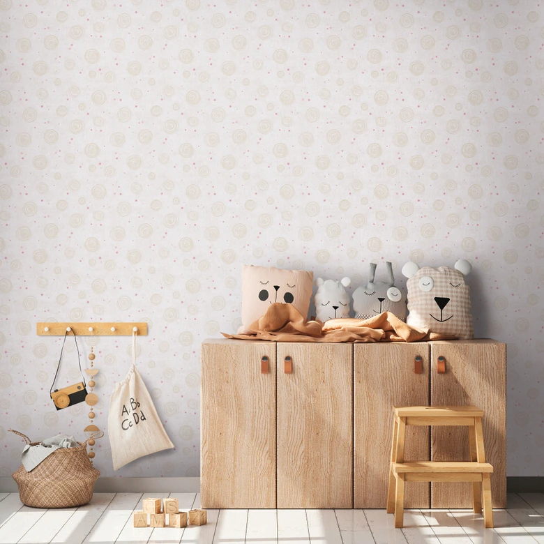 Kringel-Tapete Beige Rosa - Vliestapete mit Punkten  