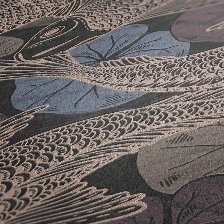 Tapeta flizelinowa Livingwalls Metropolitan Stories azjatycka tapeta z koi Mio Tokyo niebieska, czarna 