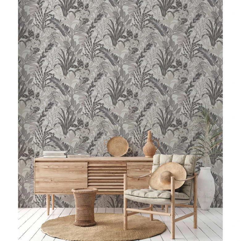 Livingwalls Metropolitan Stories 2 Nala - Cape Town Papier peint floral jungle, Gris, Blanc,  