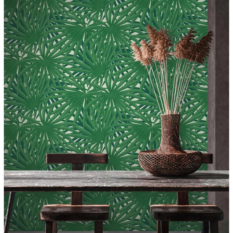 Livingwalls non-woven tapet Metropolitan Stories palmträd tapet Said Marrakech grön, metallisk, vit 