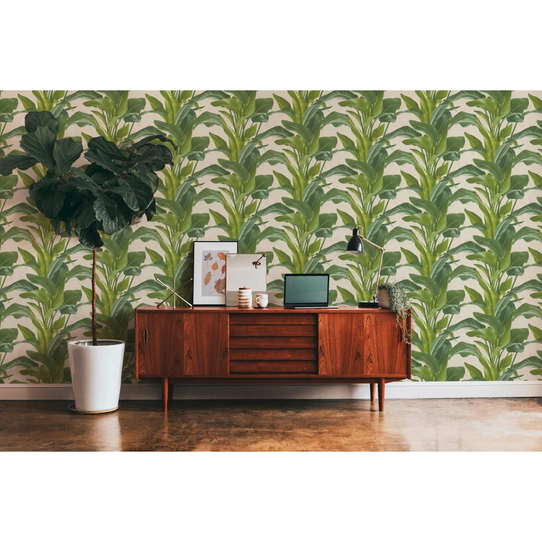 Livingwalls Vliestapete Metropolitan Stories Palmentapete Antonio Barcelona creme, grün 