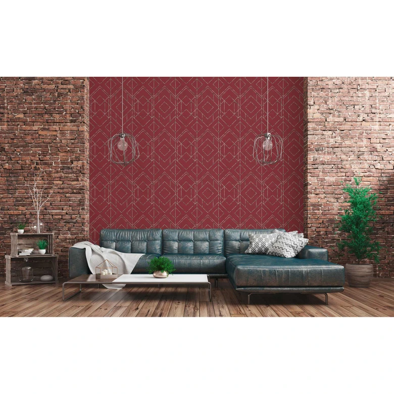Papel pintado tejido-no tejido Livingwalls Papel pintado geométrico Metropolitan Stories Ava New York metalizado, rojo, negro 