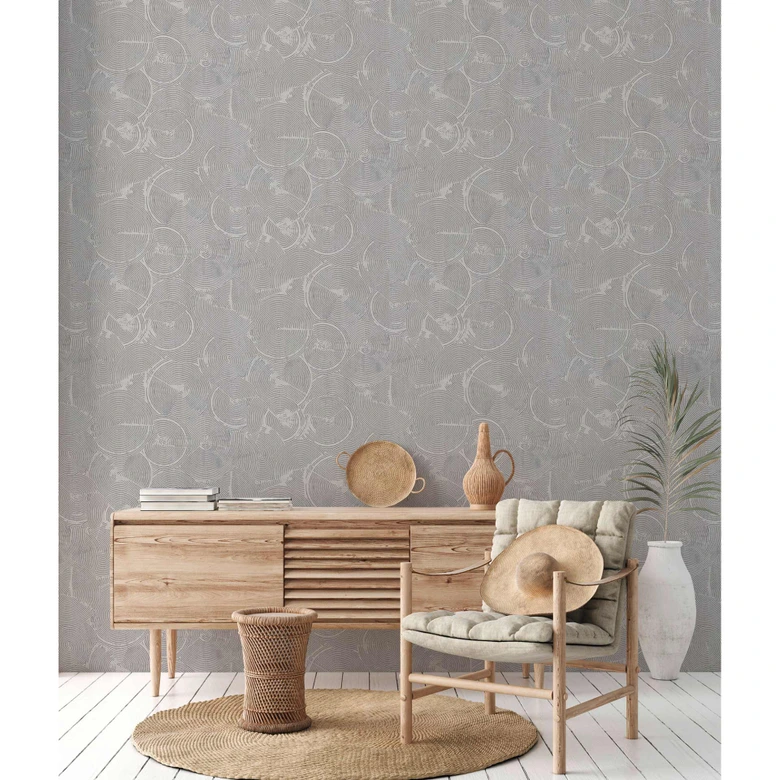 Livingwalls Metropolitan Stories 2 Nala - Cape Town Papier peint géométrique, Gris, Métallique, Blanc 