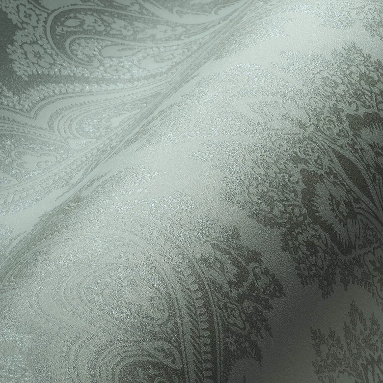 Livingwalls Paisley Tapete My Home My Spa Vliestapete Romantic Home eukalyptus, grün, silber 