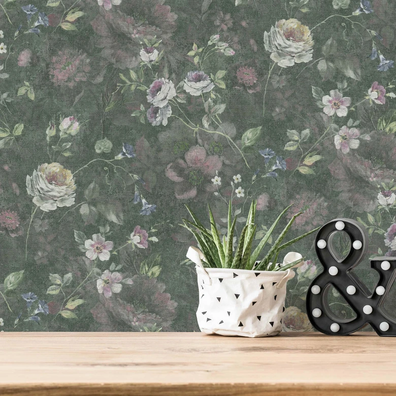 Tapeta w kwiaty bez PVC - tapeta z włókniny Floral by A.S. Création Green White Pink 386362 