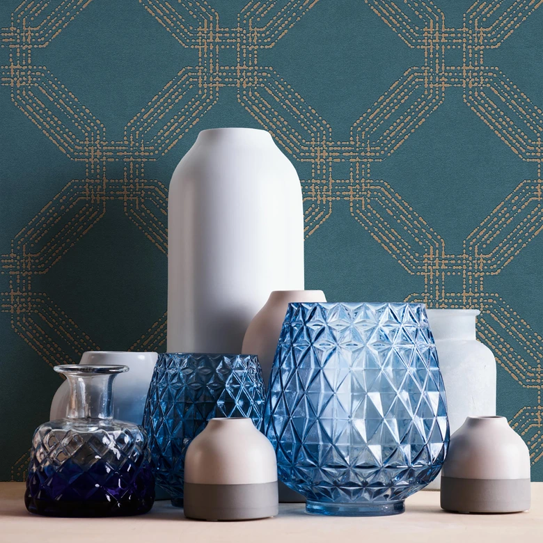 A.S. Création Pop Style Papier peint géométrique - Papier peint mordene Bleu, or 