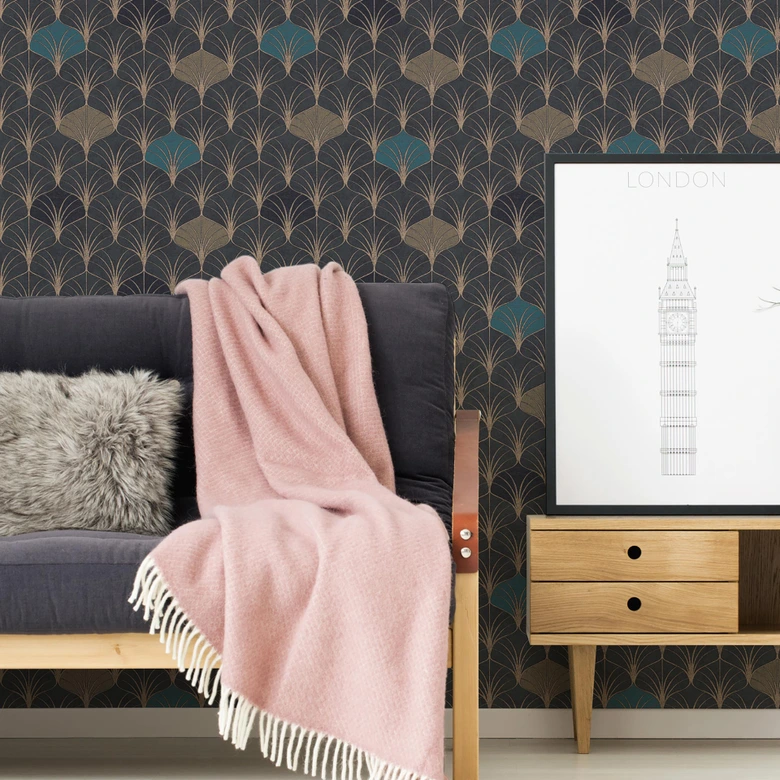 A.S. Création Pop Style Papier peint retro / vintage - Papier peint géométrique or, Noir 