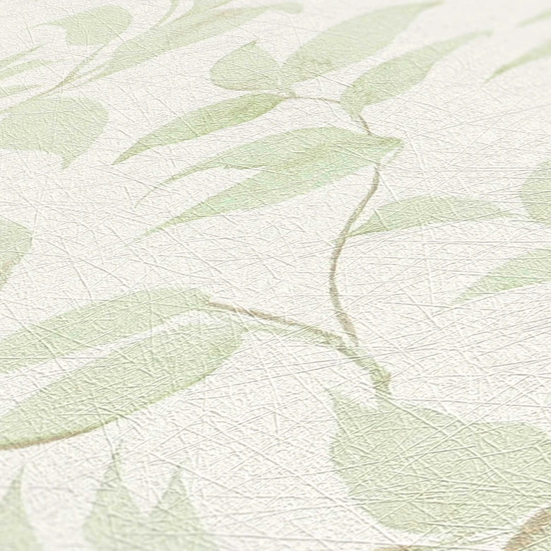 Vliestapete Grün Weiß - florale Blättertapete - Tapete Wohzimmer Schlafzimmer Büro 