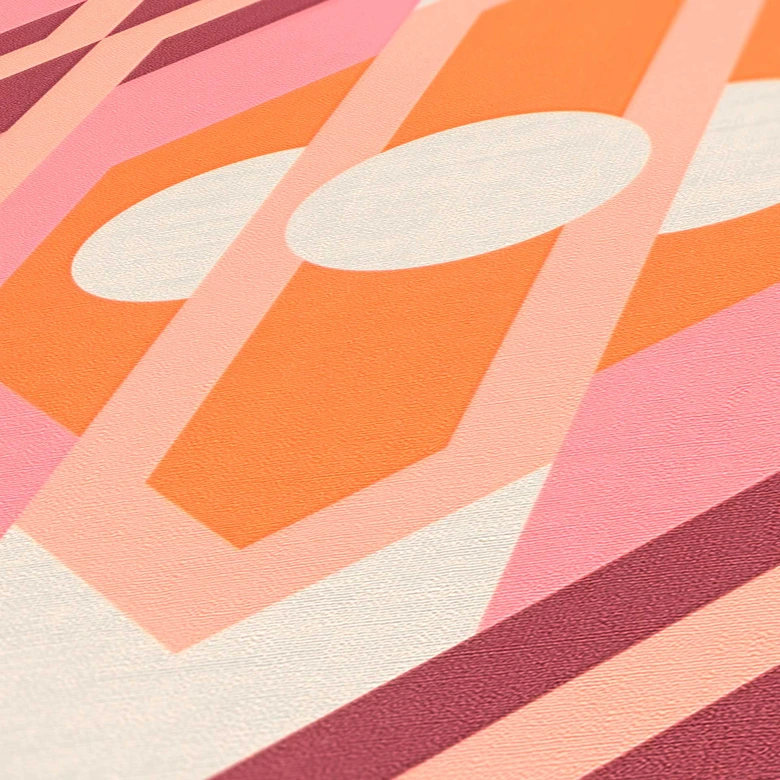 Ikke-vævet tapet retrostil orange pink - abstrakt tapet med mønster - vintage tapet 