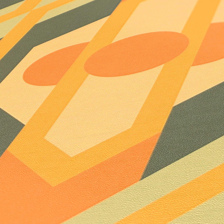 Vliestapete Retro-stil Grün Gelb - Abstrakte Mustertapete - Vintage Tapete 