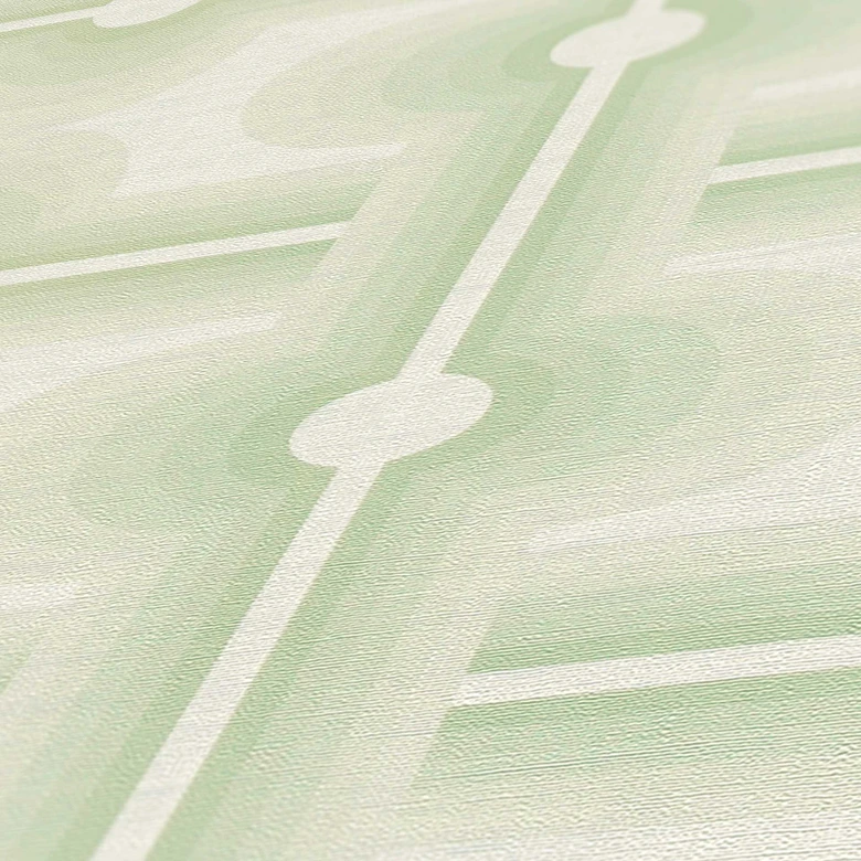 Vintage non-woven wallpaper green cream - retro graphic pattern wallpaper - graphic wallpaper 