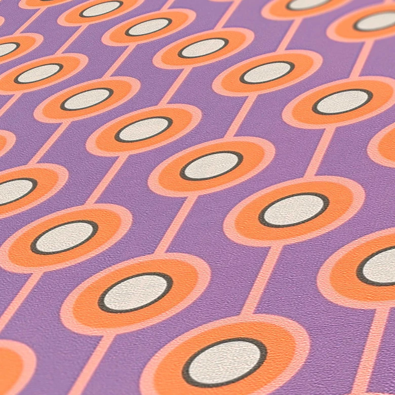 Retro-Look Tapete Lila Orange - gepunktete Vliestapete mit Grafik Muster - Strukturtapete 
