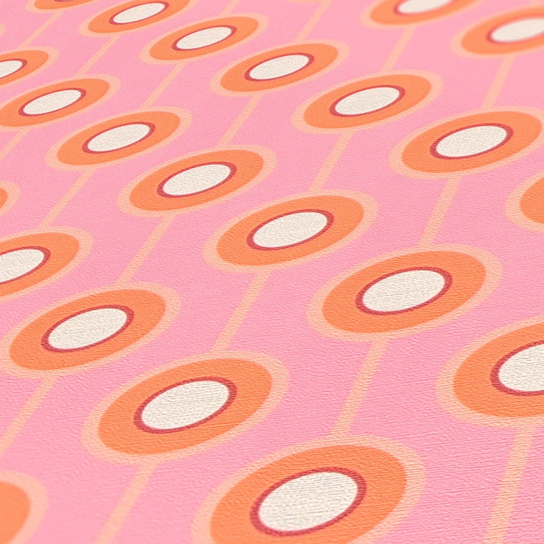 Retro look wallpaper with dots orange pink - non-woven wallpaper with graphic sample - textured peel and stick wallpaper 