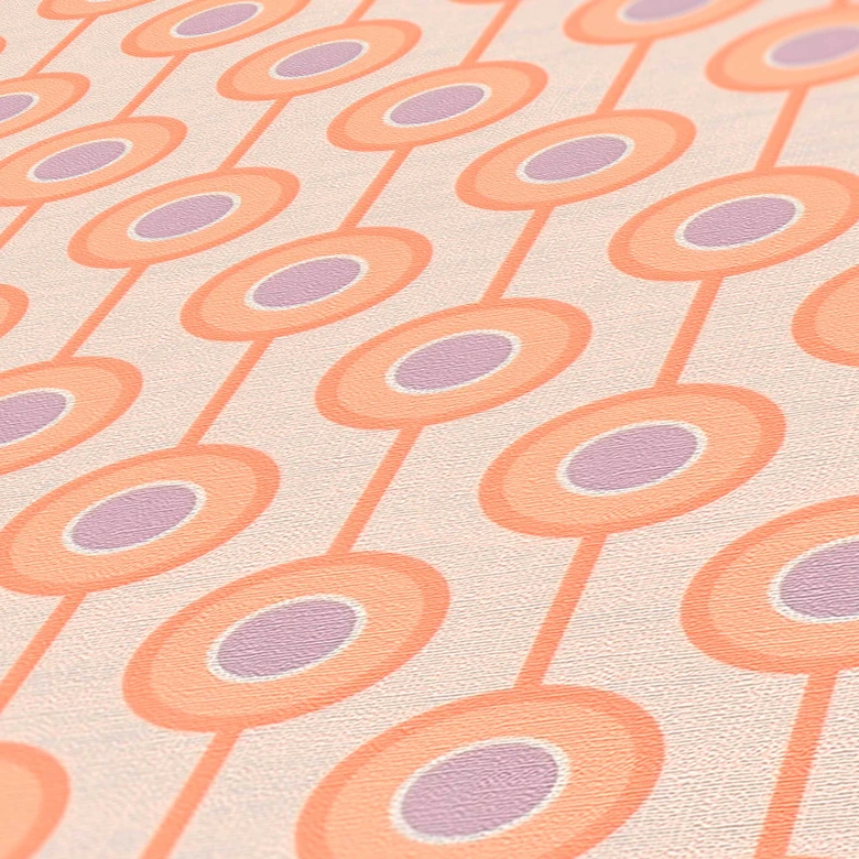 Retro look wallpaper with dots beige orange - non-woven wallpaper with graphic sample - textured peel and stick wallpaper 