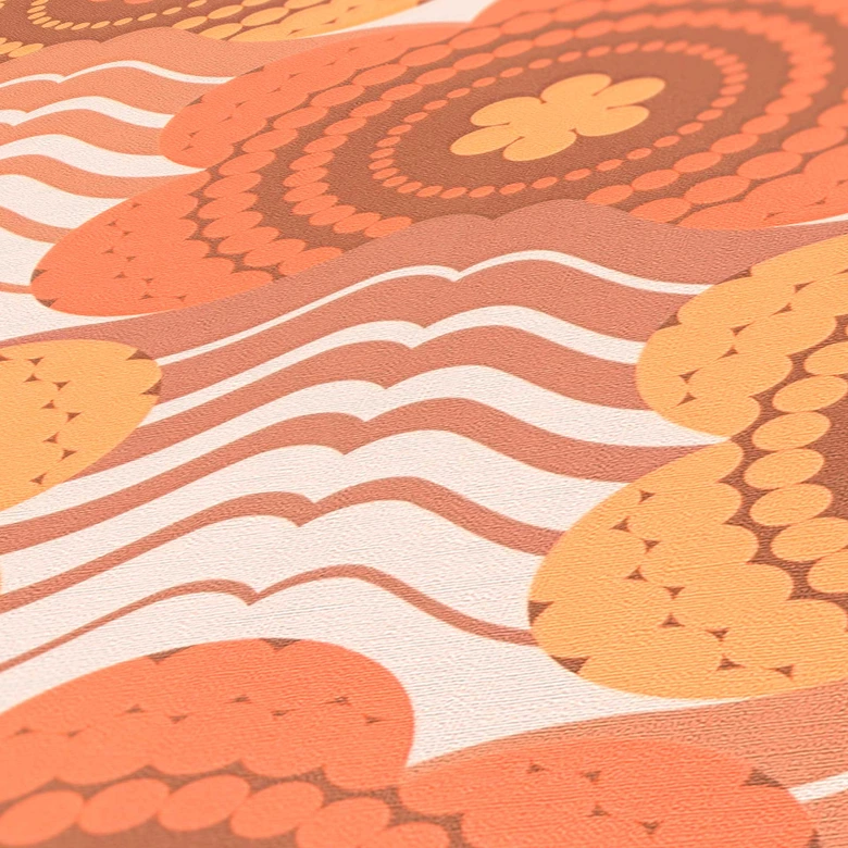 Non-woven wallpaper with flowers brown orange - floral retro wallpaper - vintage wallpaper 