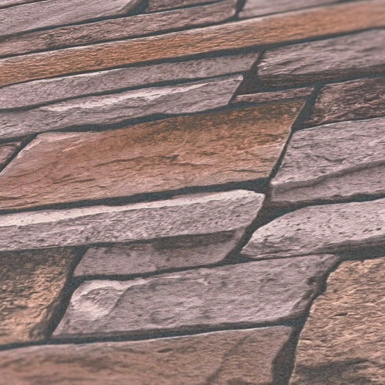 steen optiek behang grijs bruin - 3D steen behang - vliesbehang slaapkamer kantoor 