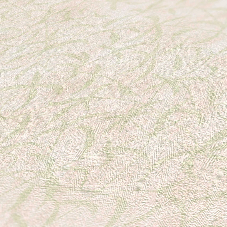 Florale Tapete Creme Grün - Natur-Tapete im Landhaus-Stil - Vliestapete Küche Büro Flur 