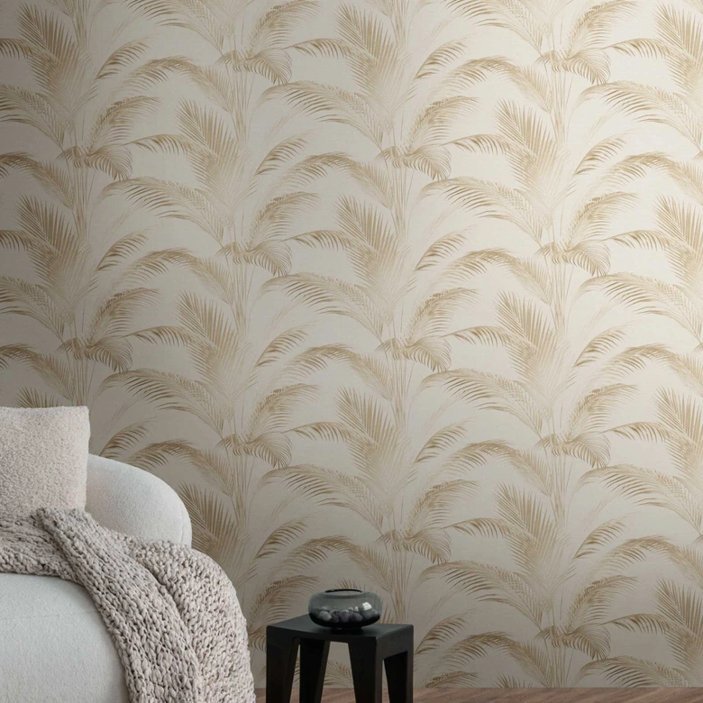 Palm wallpaper beige cream - non-woven wallpaper with tropical samples in natural tones 