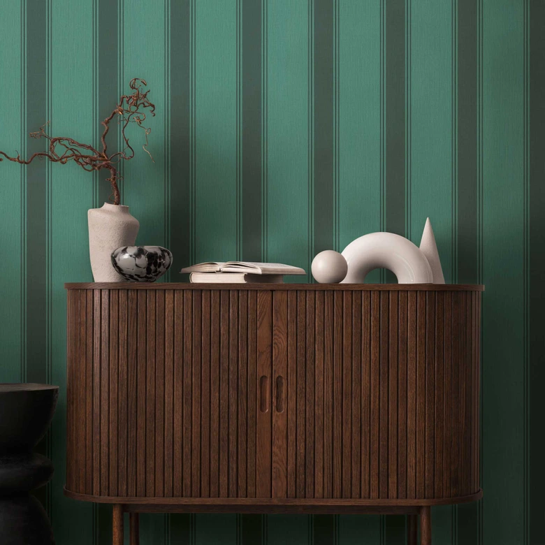 Stripe wallpaper green black - non-woven wallpaper with an elegant stripe pattern 
