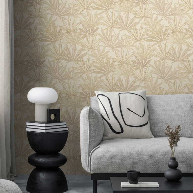 Leaves wallpaper beige cream - non-woven wallpaper with large leaf pattern in natural tones 