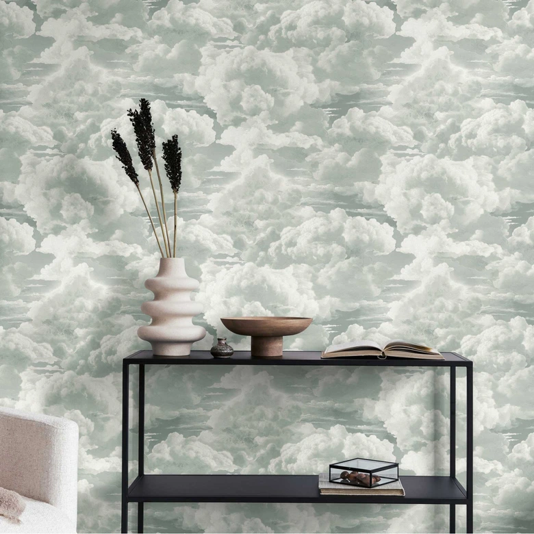 Grey white cloud wallpaper - non-woven wallpaper with a soft sky motif 