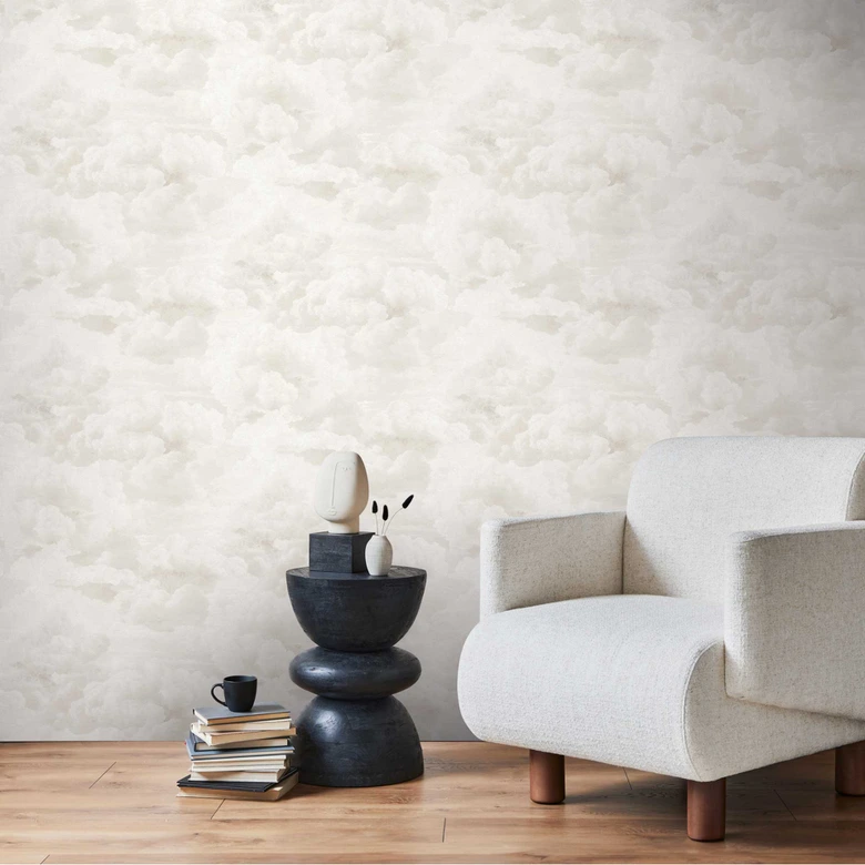 White cream cloud wallpaper - non-woven wallpaper with a soft sky motif 