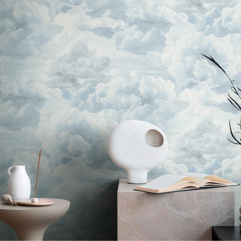 Blue and white cloud wallpaper - non-woven wallpaper with a soft sky motif 