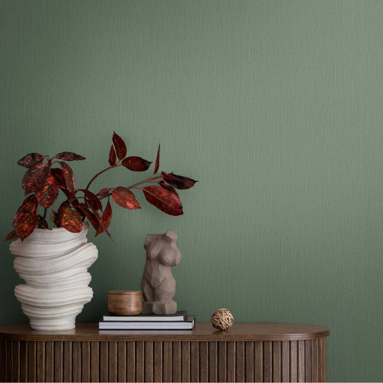 Unit wallpaper with fine texture in sage green - modern non-woven wallpaper 