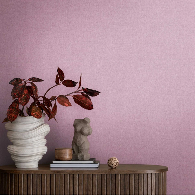Enkel tapet med textilstruktur i rosa - modern Icke-vävd tapet 