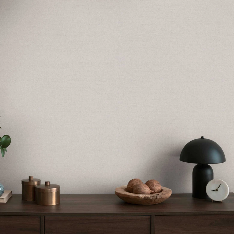 Papier peint uni aspect lin crème - vinyle expansé intemporel & élégant 