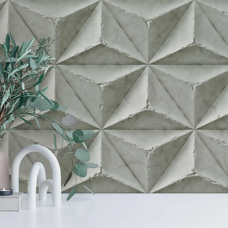 3D-Tapete Betonoptik Grau - Vliestapete mit geometrischem Muster - Industrial Look 