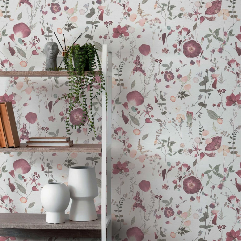 Florale Tapete Blumen Aquarell - Vliestapete in Lila Grün Beige - Romantische Blumentapete 