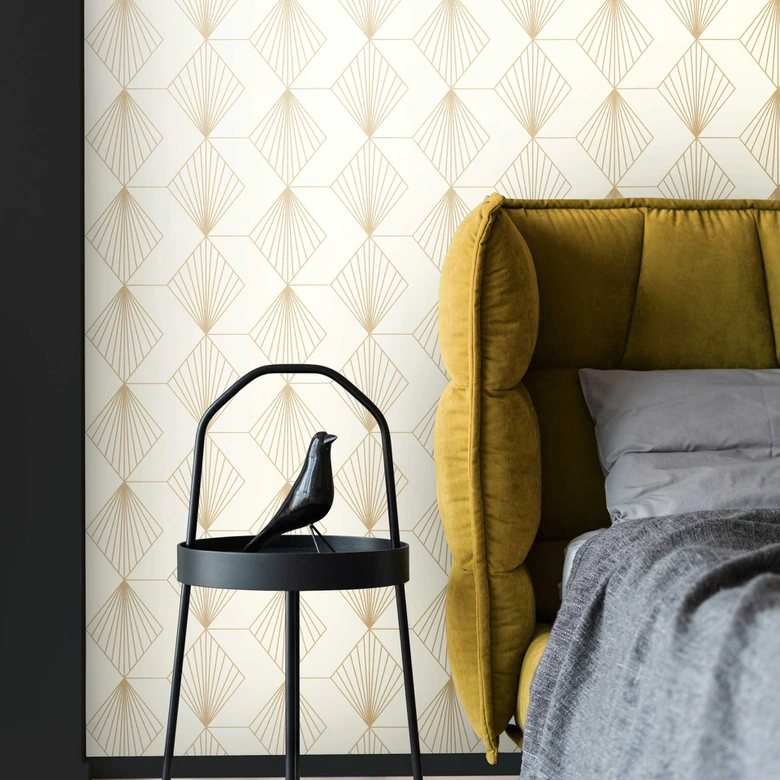Geometrisk art deco tapet grädde guld - modern mönster tapet - Icke-vävd tapet 