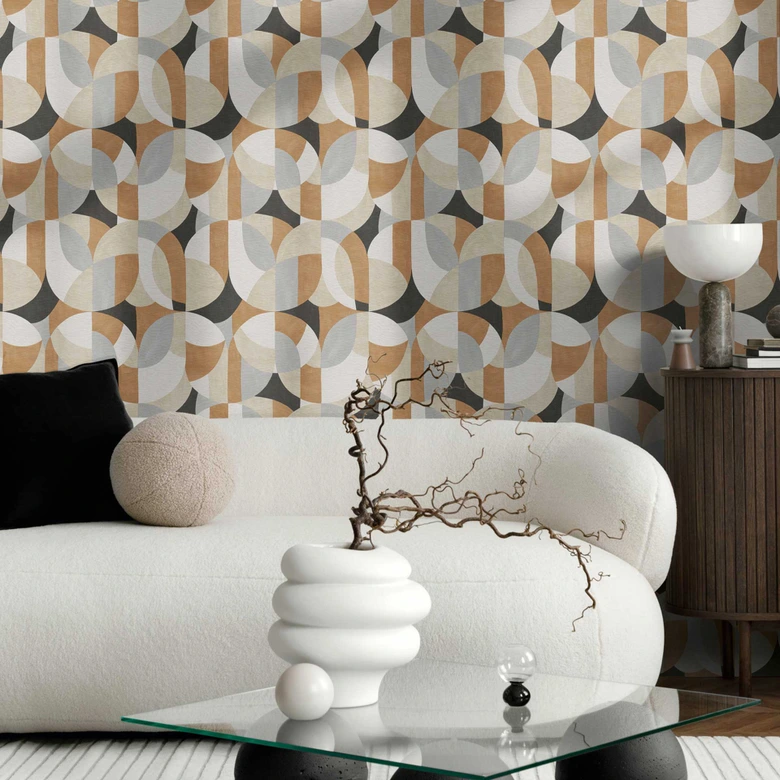 Geometrische Mustertapete in Beige Grau Schwarz – Moderne Vliestapete abstrakt 