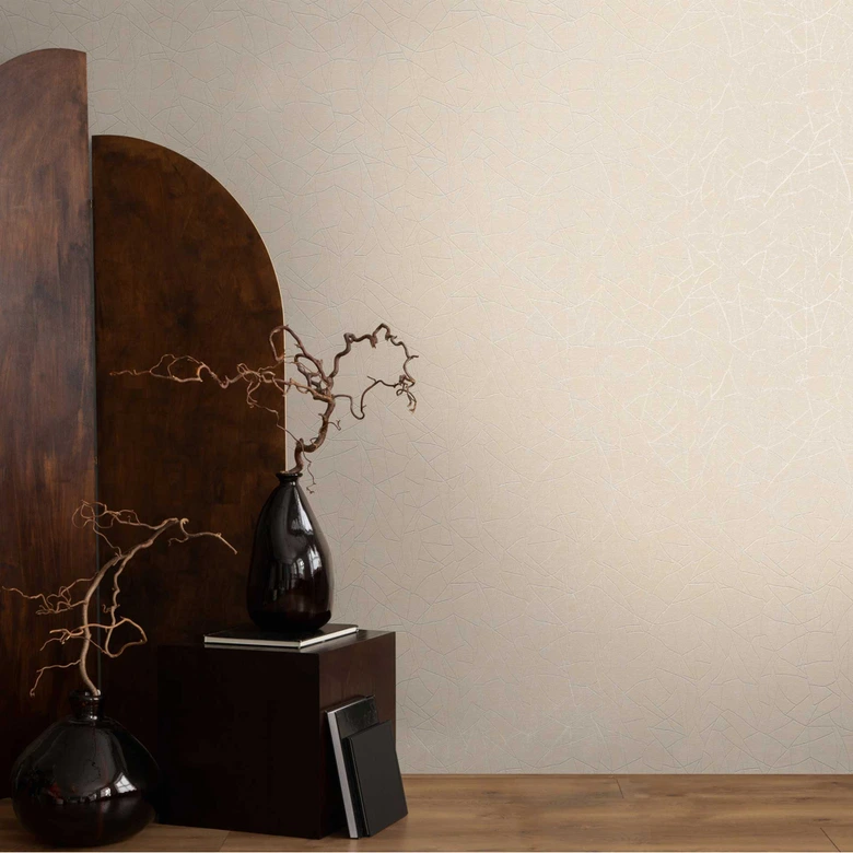 Abstrakte Mustertapete in Creme Beige – Moderne Vliestapete mit Linienstruktur 