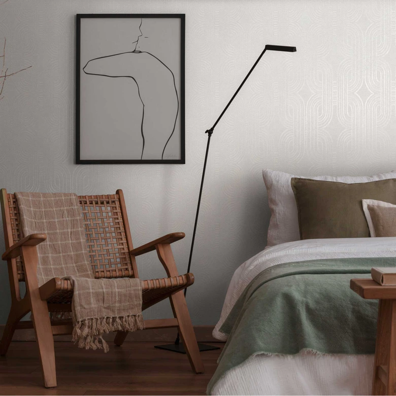 Geometrisk tapet gräddvit - Icke-vävd tapet med modernt linjemönster - strukturerad tapet 