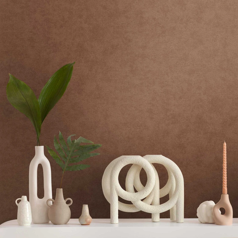 Gipslook terracotta effen behang - eenkleurig behang met structuur - peel & stick behang met structuur 