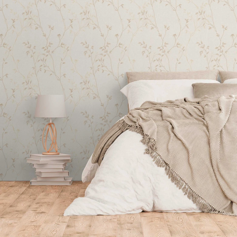 Papel pintado delicado con zarcillos de hojas - Papel pintado no tejido con zarcillos de hojas - Papel pintado de motivos florales 