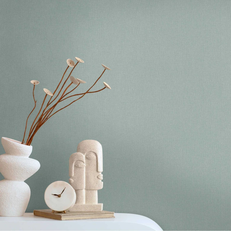 Unitapete mit Leinen-Optik Salbeigrün – Einfarbige Vliestapete – Strukturtapete modern 