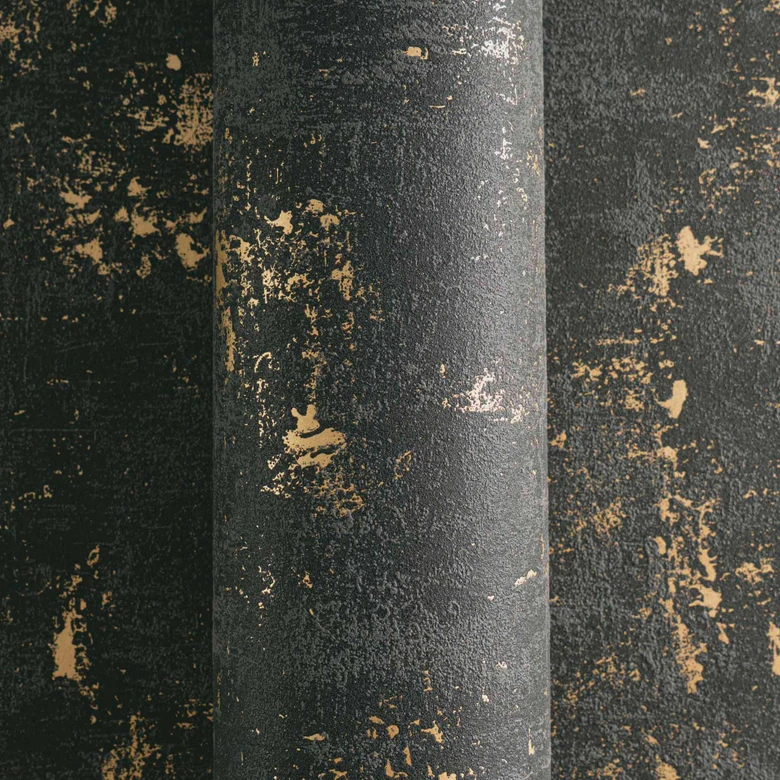 Tapete Schwarz Gold Metallic glänzend Vliestapete used look Vintage Wohnzimmer von A.S. Création 