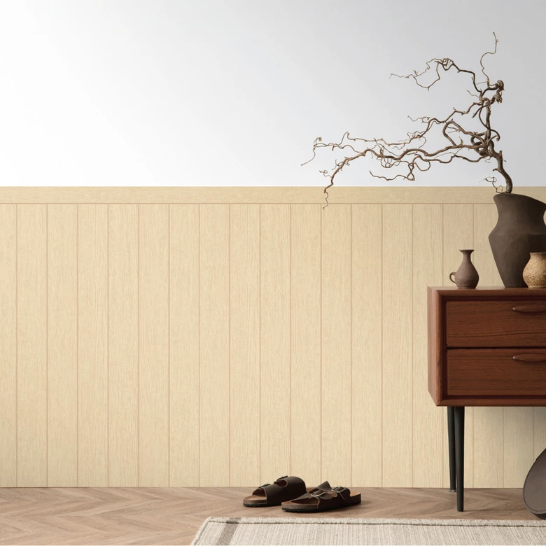 Beżowa tapeta drewniana - tapeta z włókniny o fakturze jasnego i naturalnego drewna 