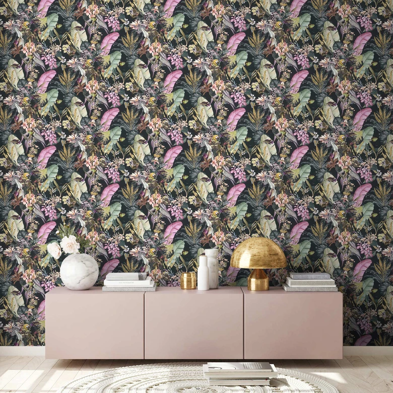A.S. Création Dschungeltapete Dream Flowery Vliestapete tropisch schwarz, rosa, grün, gelb 
