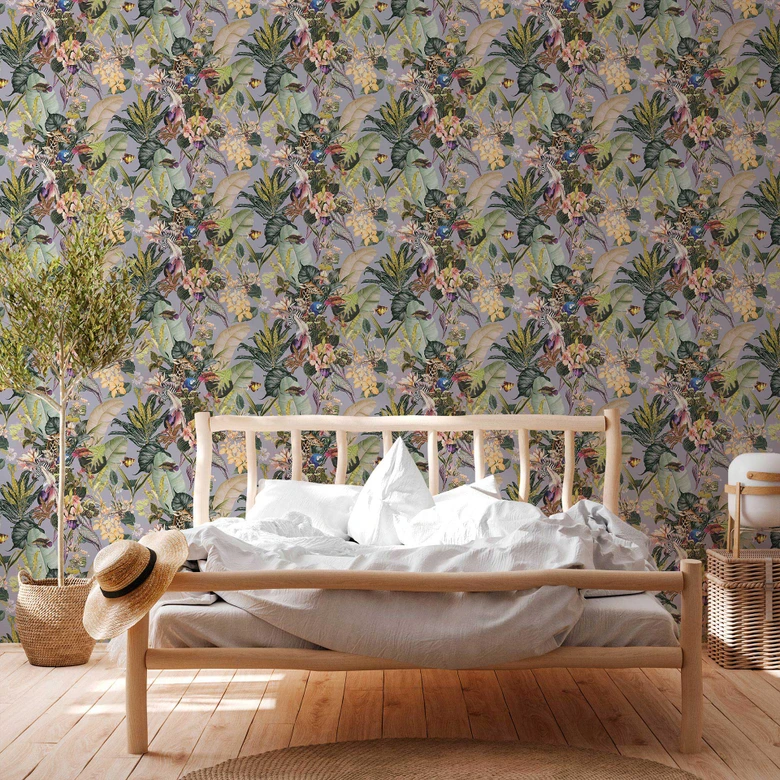 A.S. Création Dschungeltapete Dream Flowery Vliestapete tropisch grün, grau, gelb, blau 