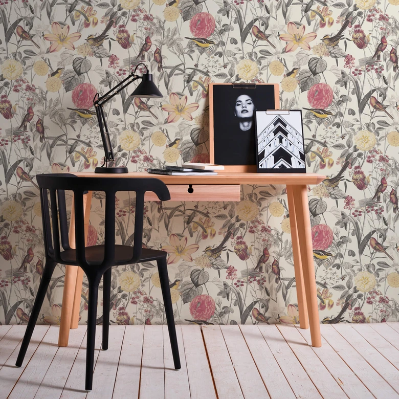 A.S. Création Exotic Life Papier peint floral, Rouge, Jaune, Gris 